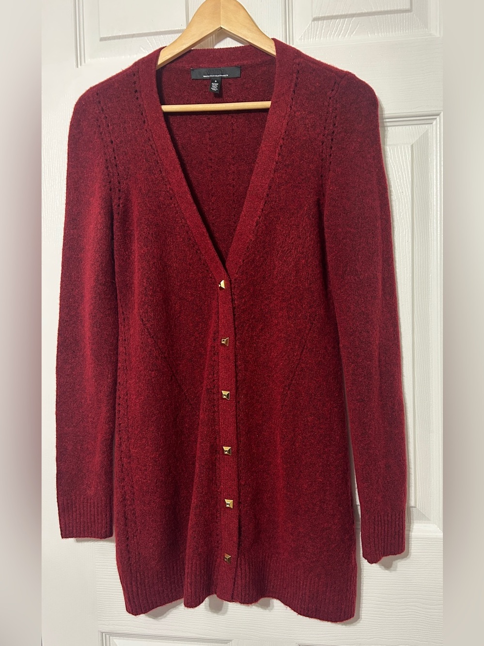 White House Black Market Burgundy Red Sweater Cardigan Gold Snap Buttons Size S